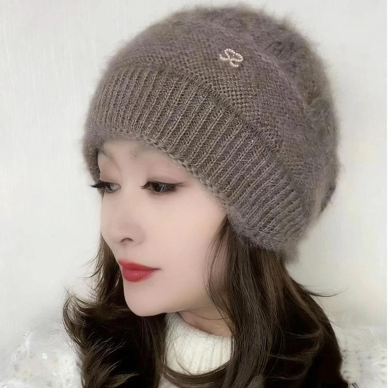 

Women s Double Layered Thickened Bonnet Winter Warm Knitted Beanie Hat Ear Protection Hairline Stacking Cap for Cold Weather