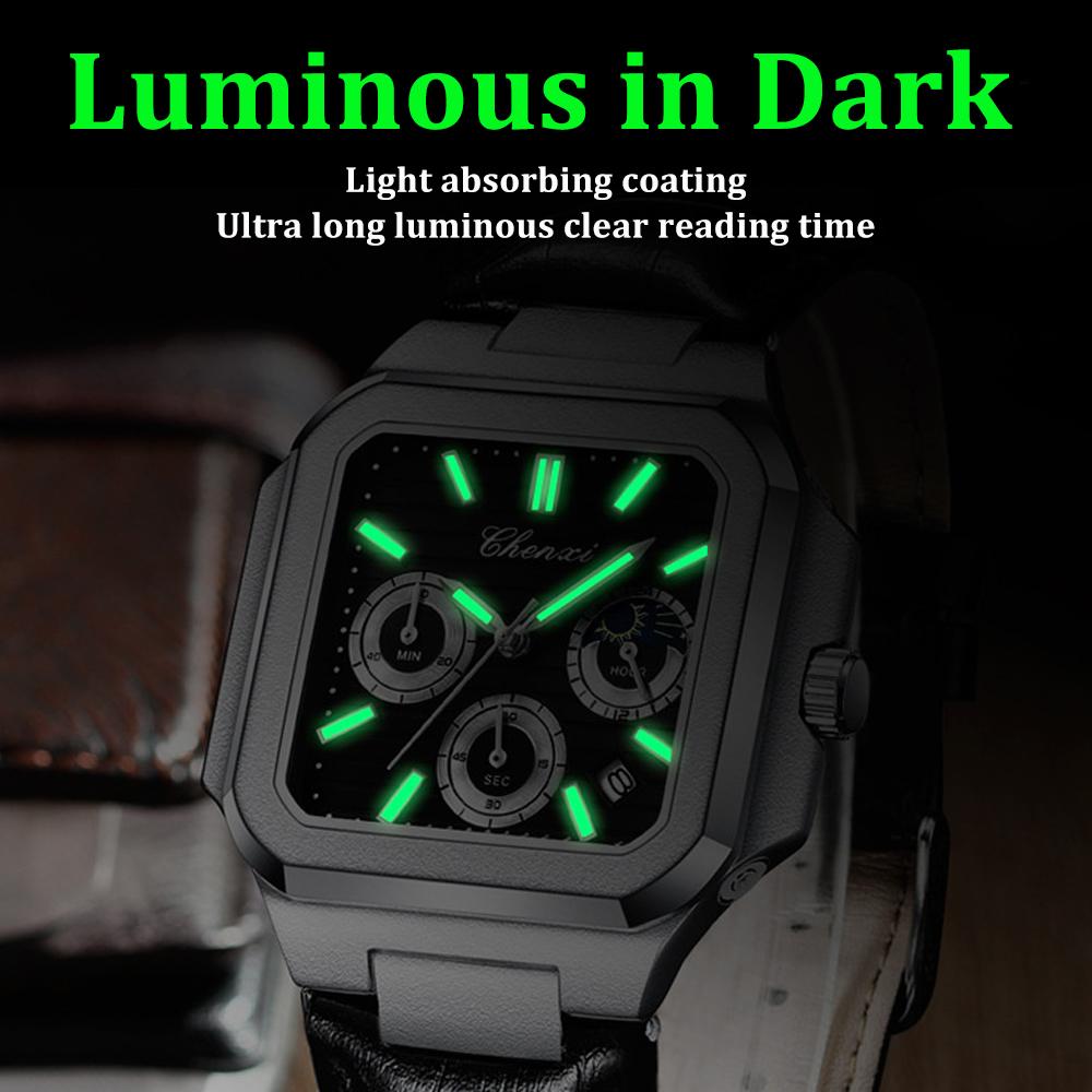 Fashion Men Watch Luminous Waterproof Chronograph Date Man Wristwatch Square Stainless Steel Quartz Men's Watches Reloj