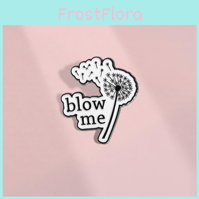 And Elegant Black White Enamel Brooch With Playful Dandelion Motif And Bloe Me Text Ideal For Unisex Accessories Fashion