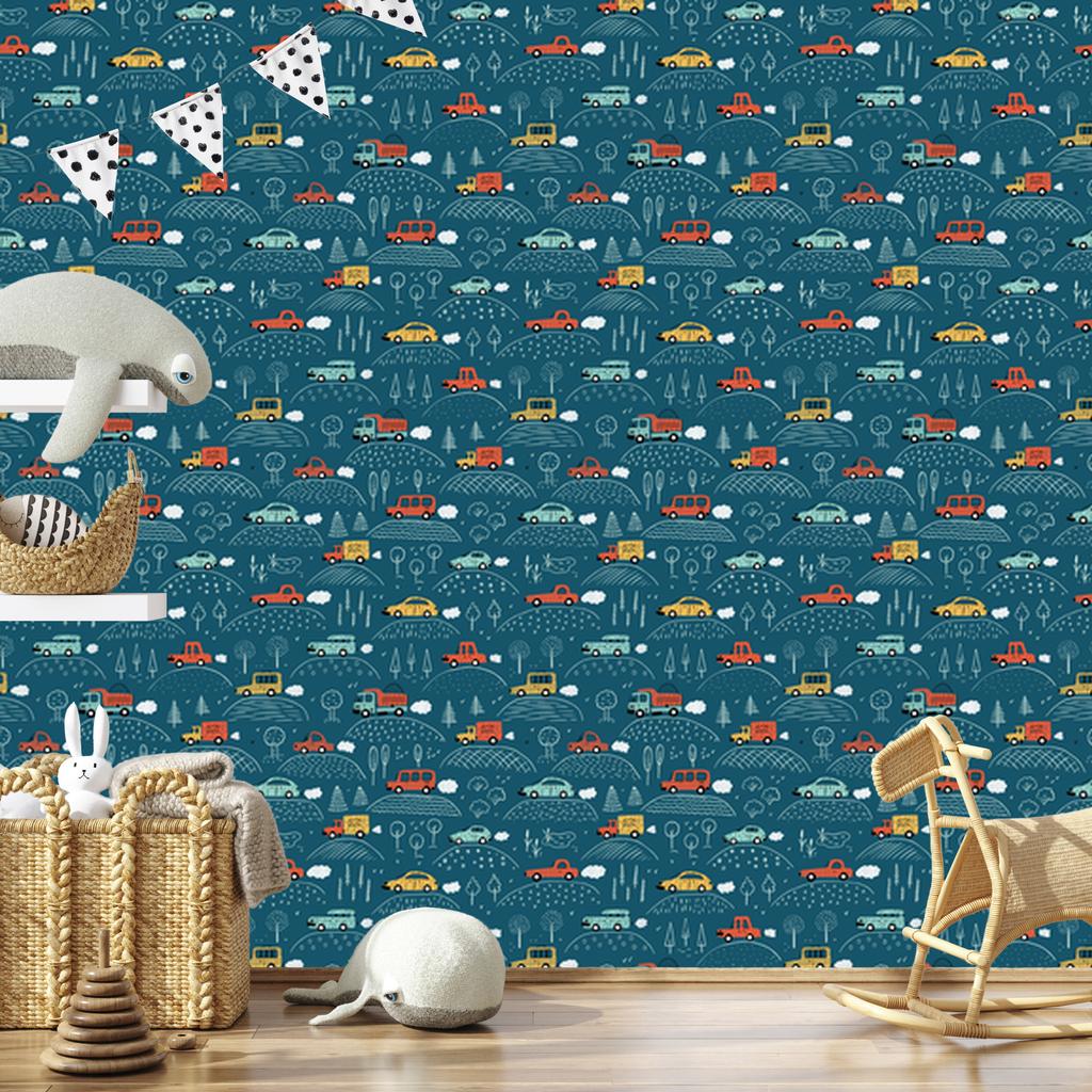 Colorful cars and trees wallpaper for living room and bedroom 50x1000