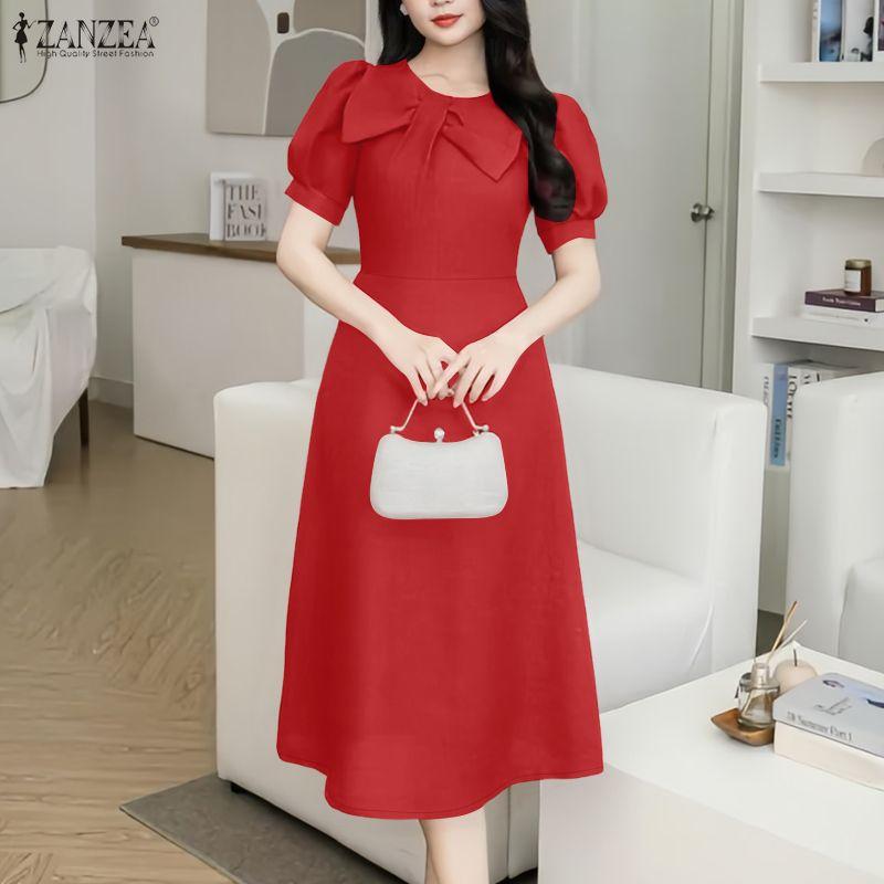 ZANZEA Abito estivo casual da donna con scollo rotondo e maniche corte