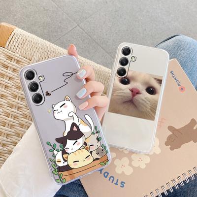 Weiche, transparente Silikon-Telefonhülle mit Cartoon-Katze-Muster für Samsung Galaxy A55 A54 A34 für Samsung S24 S23 Ultra-Kamera, stoßfeste Schutzhülle