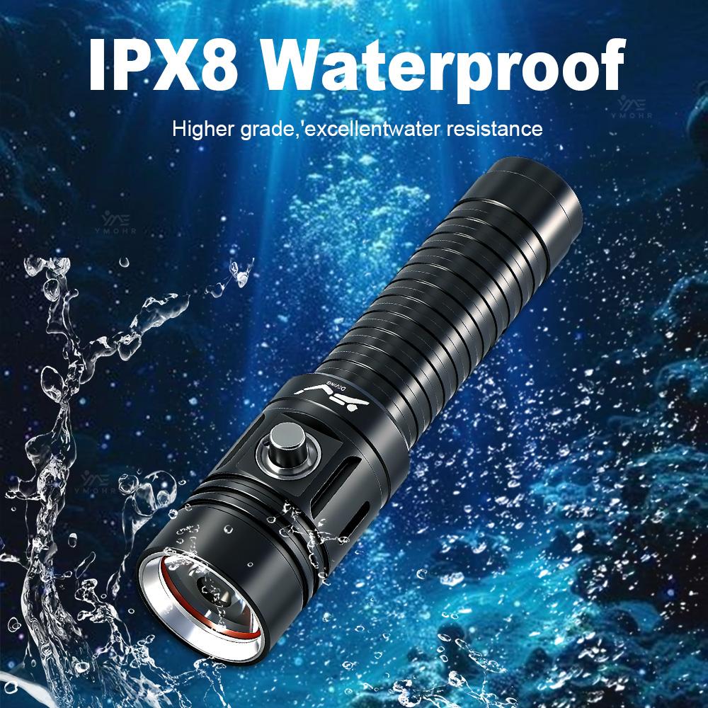 50M Professional Diving Torch IPX8 Waterproof USB C Rechargeable LED Flashlight 18650 Wrist Strap Underwater Scuba Diving Light