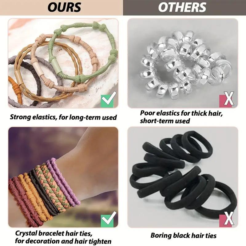 20 PCS Boho Hair Ties, Bracelets Hair Ties for Thick or Thin Hair, 4 Styles Boho Ties for Ponytail Holders, 2.36’’ Hair Ties No-Damage