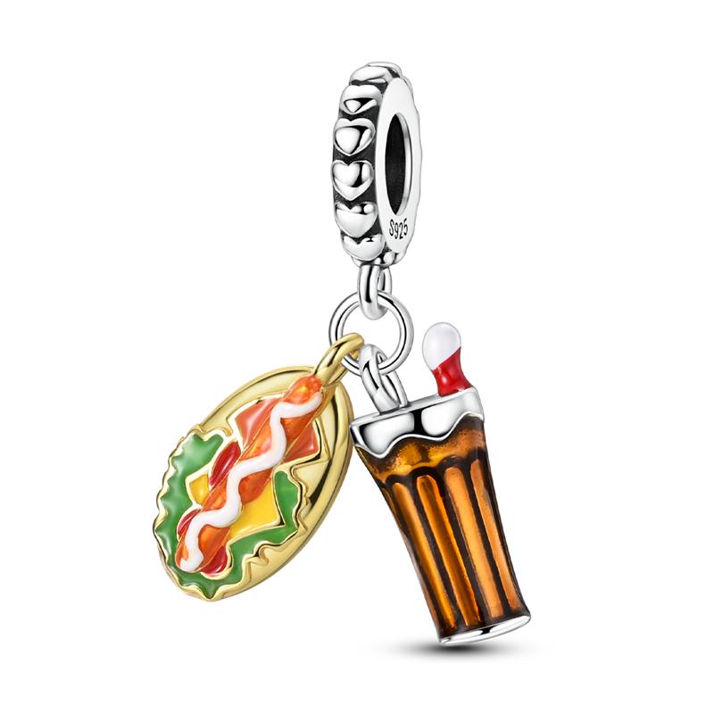 Copper Colorful Charms Bead Sparkling Inlaid Zirconium Pendants Fit Original Bracelets Fashion Jewelry Gift