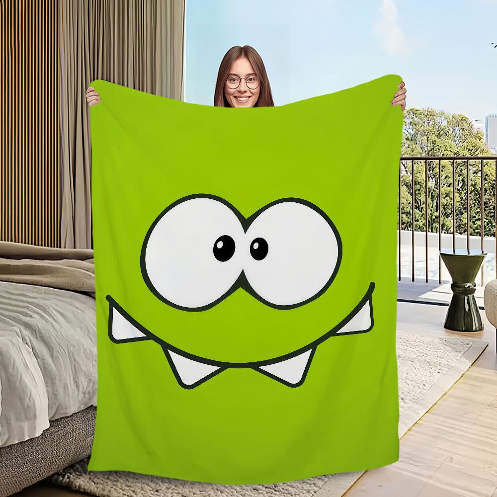 Cute Frog Cartoon Game Funny Face o-Om n-Nom Flannel Warm Comfort  Soft Plush Blanket for Sofa Living Room Bedroom Travel Gift
