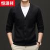 Hengyuanxiang Men's Pure Lambswool V-Neck Knit Cardigan