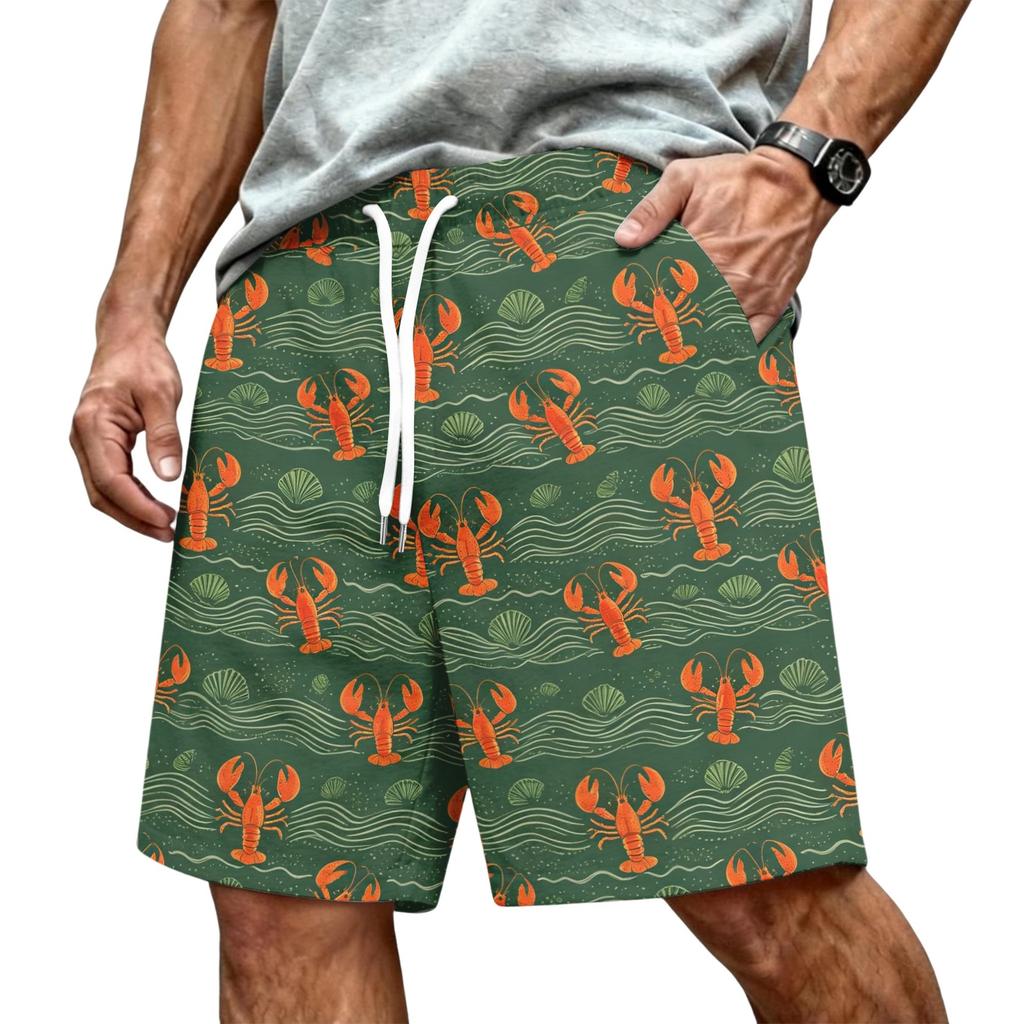 Men's Hawaiian Print Mesh Shorts with Drawstring Elastic Waist for Summer Beach