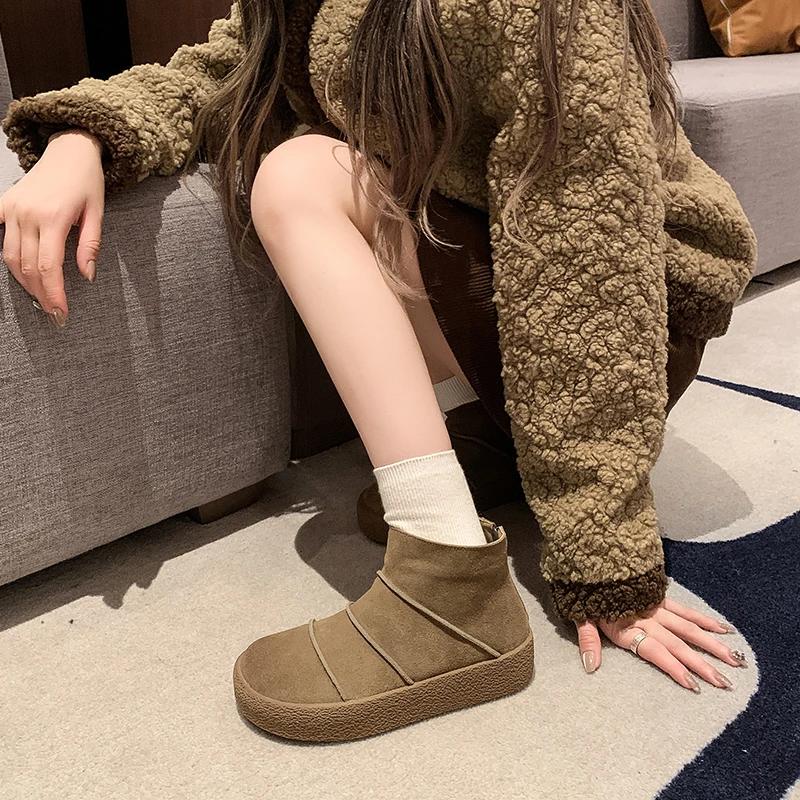 Fashion Women's Single Boots Autumn and Winter New Thick-soled Leather Zipper Fashion Boots Comfortable Travel Non-slip Oxford Shoes