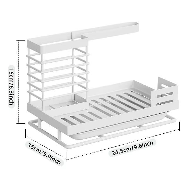 Kitchen Sink Organizer Metal Sink Caddy Sponge Holder Soap Drainer Shelf Drain Rack Dishcloth Hanger Brush Storage Drying Rack