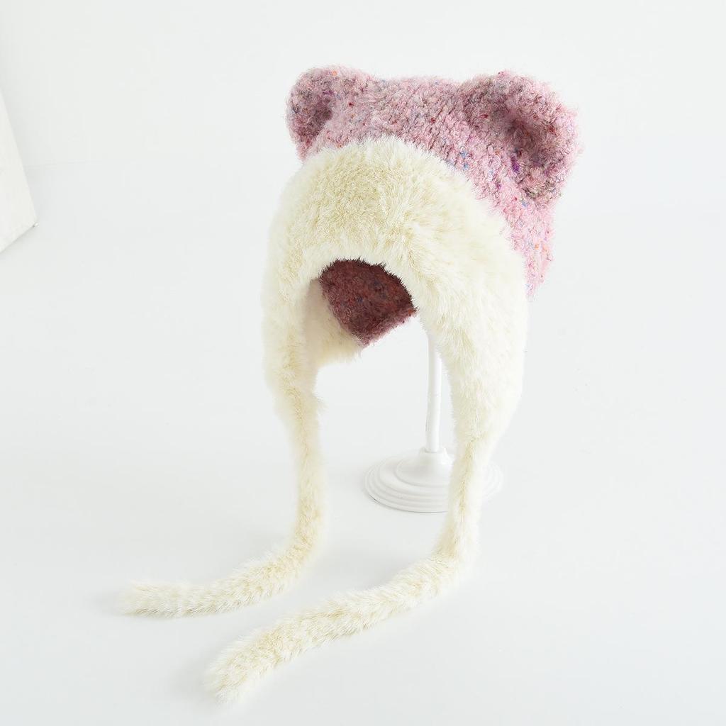 Girls' Knitted Wool Hat with Ear Protection - Warm and Windproof for Autumn and Winter Outings