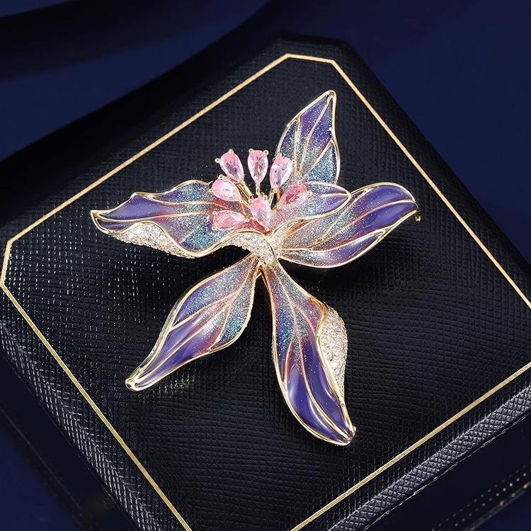 Chinese Style Orchid Brooch High-end Female Exquisite Personality Enamel Color Brooch Design Sense Pin Suit Accessories