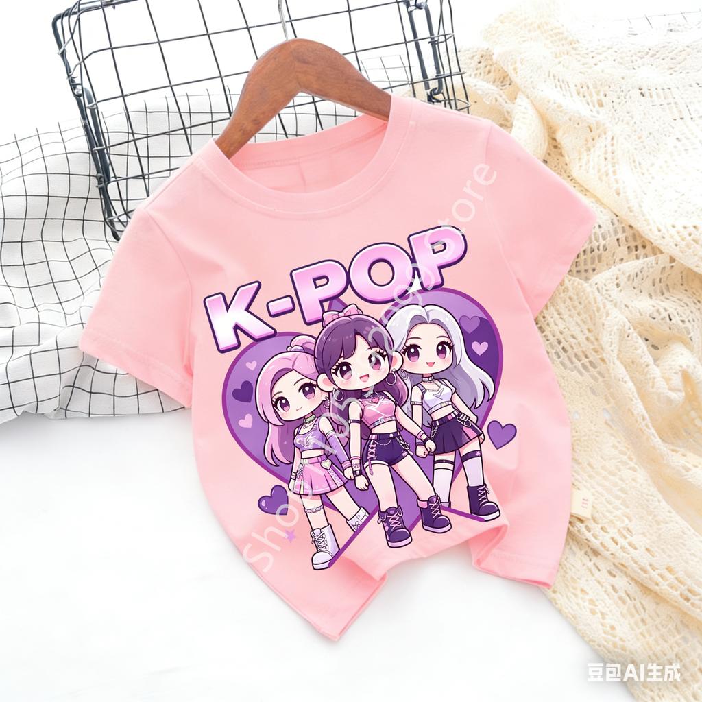 Kpop Childrens T Shirt Cartoon Graphic Short Sleeve Summer Comfortable Top Funny Gift for Fans Harajuku TShirts Girls Clothes