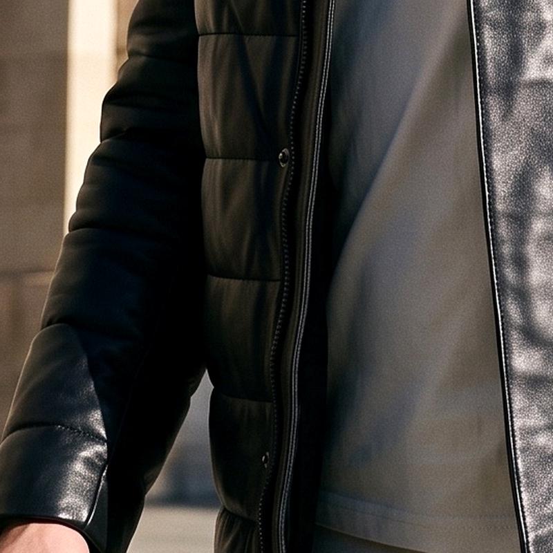 Men's Mid-Length Sheepskin Leather Down Jacket with Shearling Collar