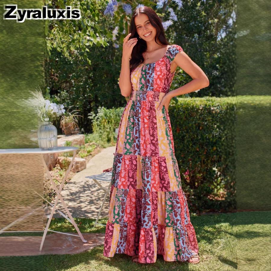 New Summer Bohemian Floral Wrap Belt Midi Dress