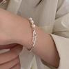 Elegant Women’s Pearl Bracelet: Half-Bangle, Half-Chain Design