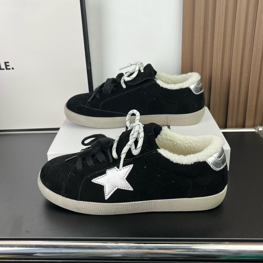 Leather Velvet Warm Star Board Shoes Women's Winter New Thick-soled Retro Casual Sports Cotton Shoes