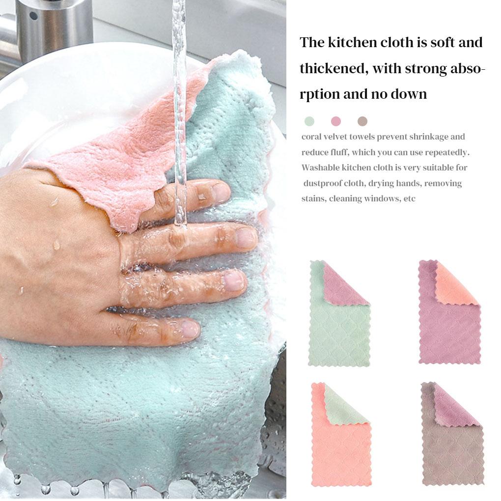 2-sides Thicken Kitchen Cloth Soft Coral Velvet Washing Rag Non-stick Absorbent Towel