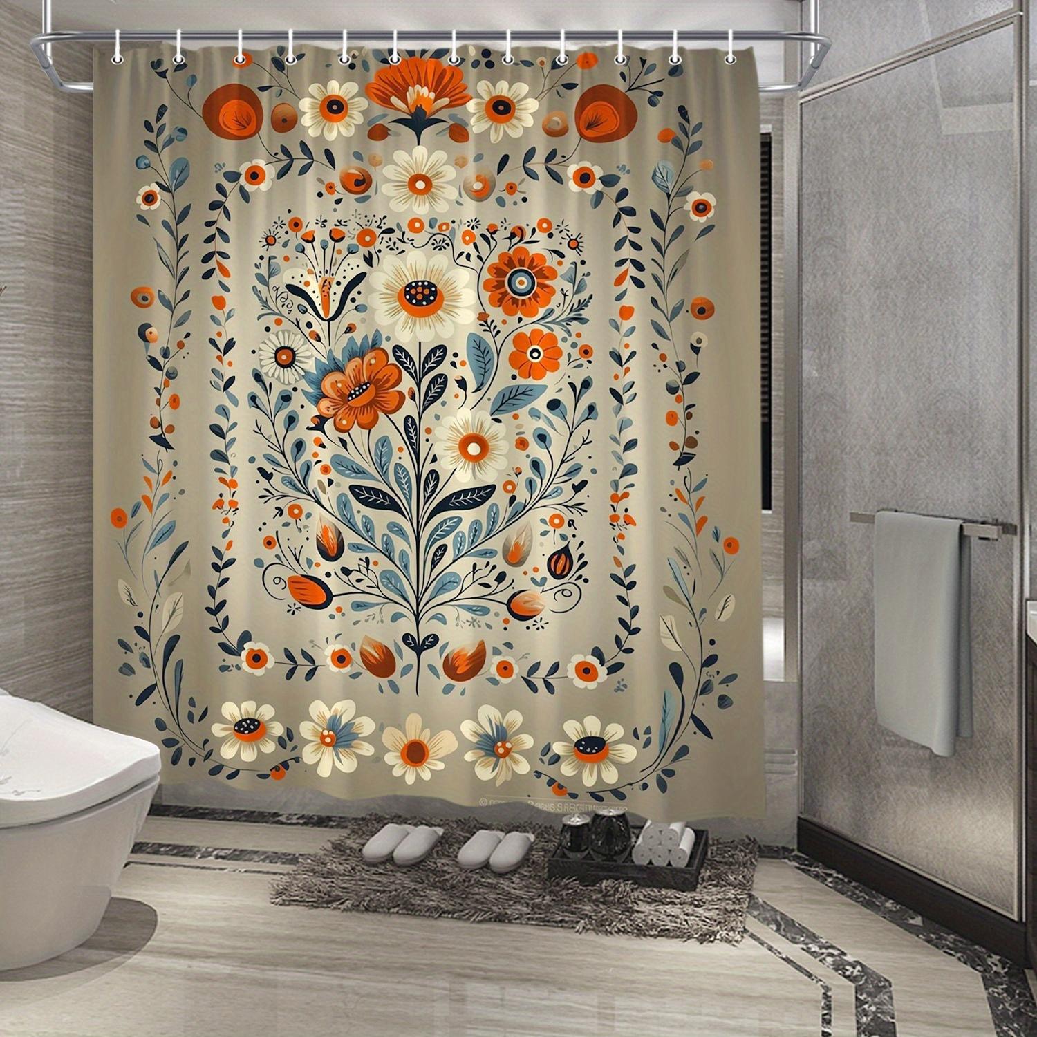 Bohemian Floral Mandala Shower Curtain for a Vibrant and Artistic Bathroom, Featuring an Intricate Design of Colorful Flowers, W90XH180cm