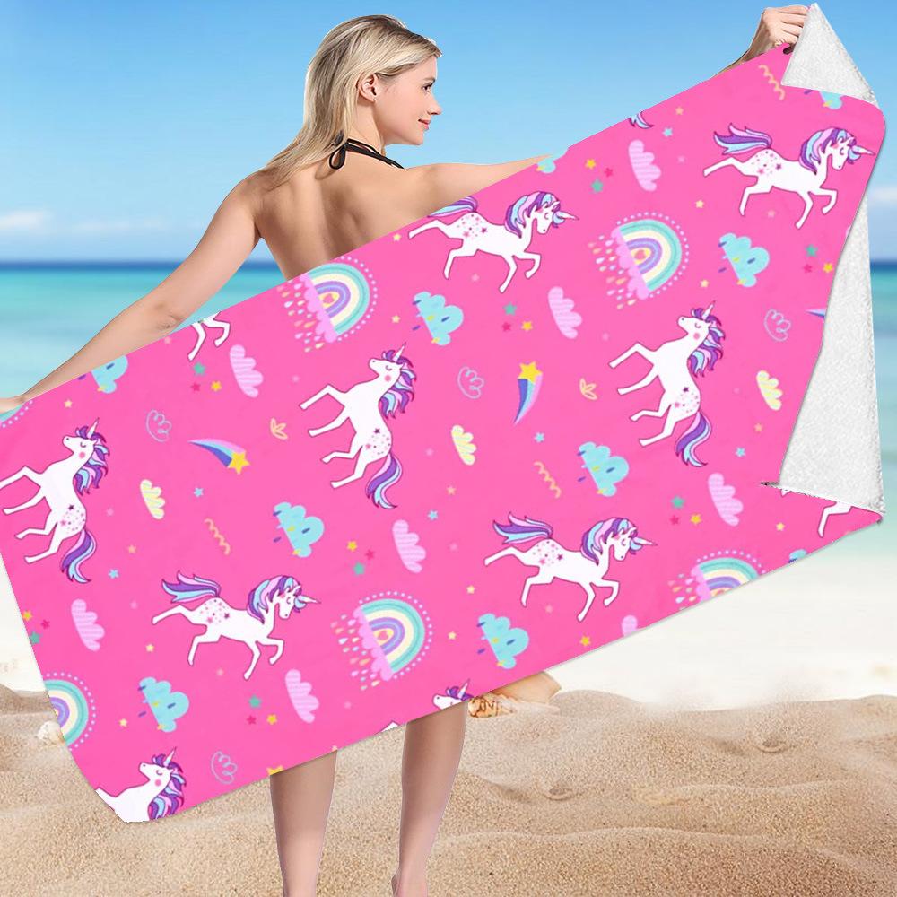 Cute Unicorn Series digital-printed polyester Superfine fiber double-sided fleece Beach vacation bath towel, beach towel