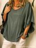 Versatile Batwing Sleeve V-Neck Cotton Linen Top