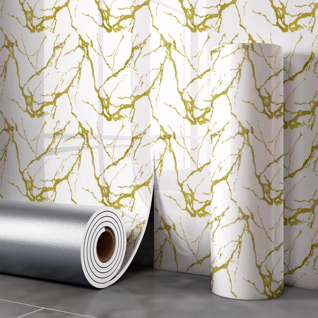 Gold-Plated Marble-Style Waterproof Wall Stickers for TV Backgrounds