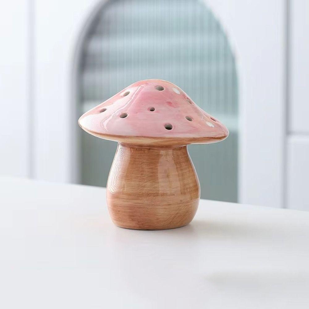 Eye-Friendly Ceramic Mushroom Night Light Energy Efficient Soft Glow Cute Mushroom Lamp Ornament Flat Bottom Cozy Ambient Light