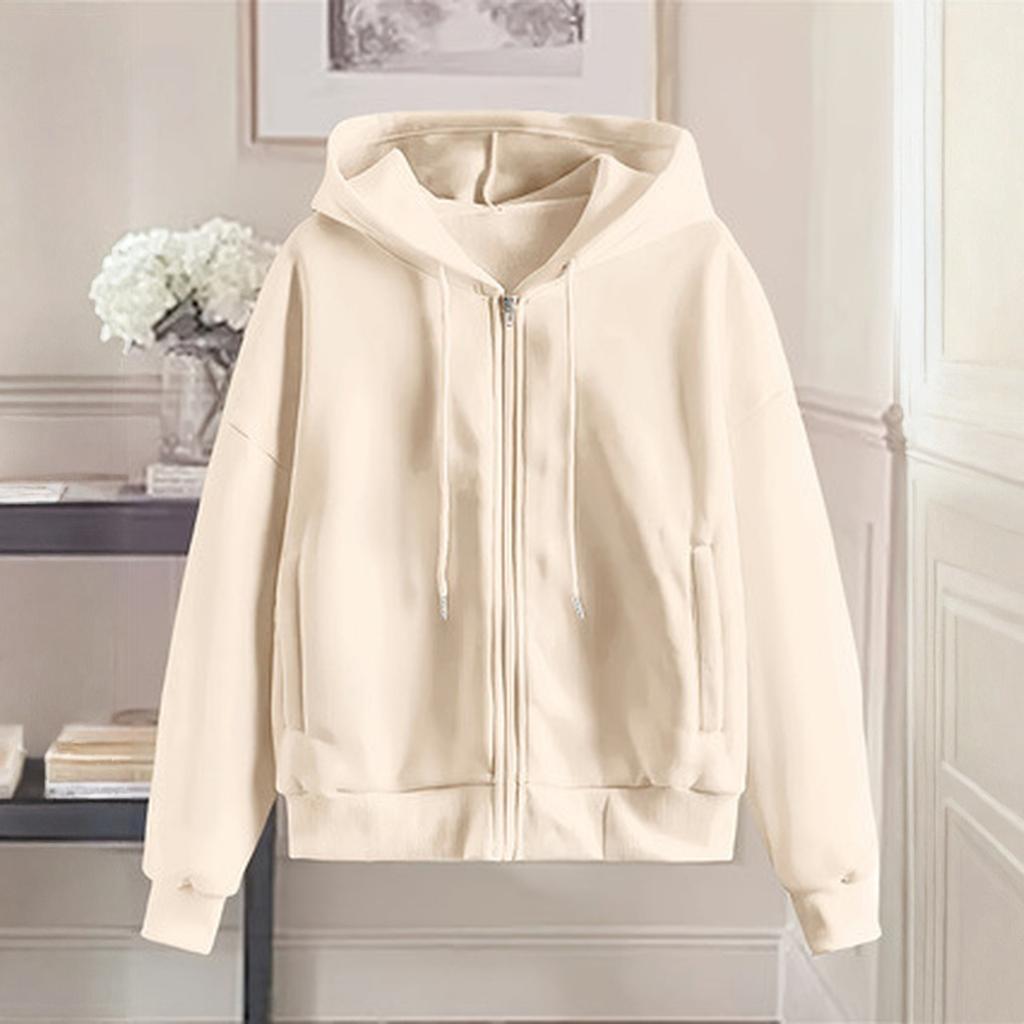 Women's Plus Size Loose Comfortable Casual Fashionable Solid Color V-Neck Long Sleeved Sweatshirt Coat
