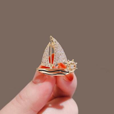 Elegant Sailing Boat Brooch: High-End Versatile Pin for Suits, Coats, and Corsages
