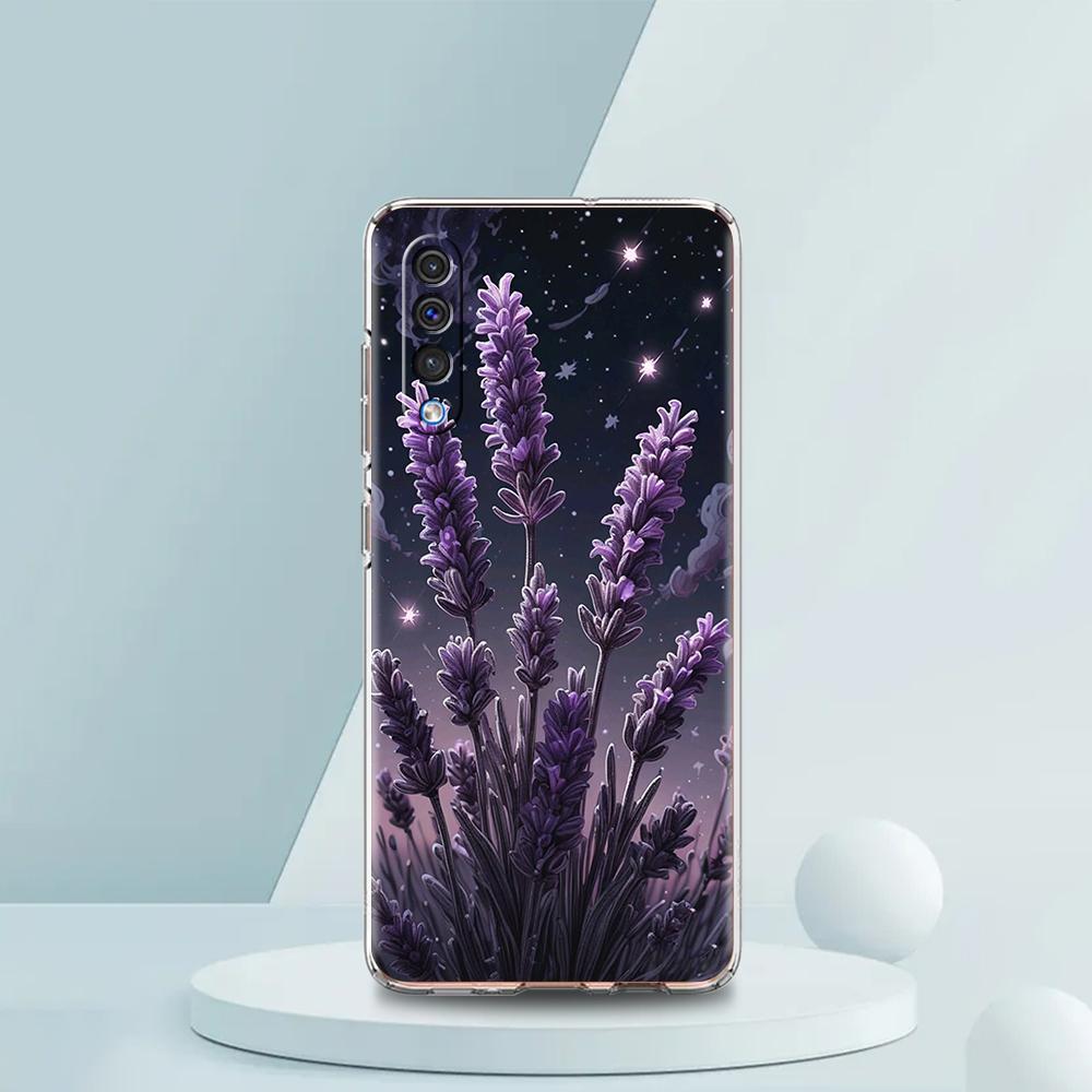 Transparent Phone Case for Samsung Galaxy A16 A14 A12 A22 A24 A42 A02 A03S A06 A20 A30 A40 Soft TPU Cover Lavender Pattern Capas