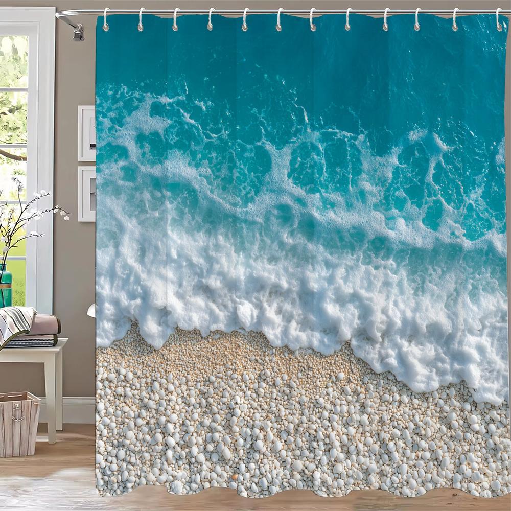 Sunshine Beach Shower Curtain,Ocean Shell Starfish Printing Polyester Fabric Bathroom Curtains for Home Decoration Curtain