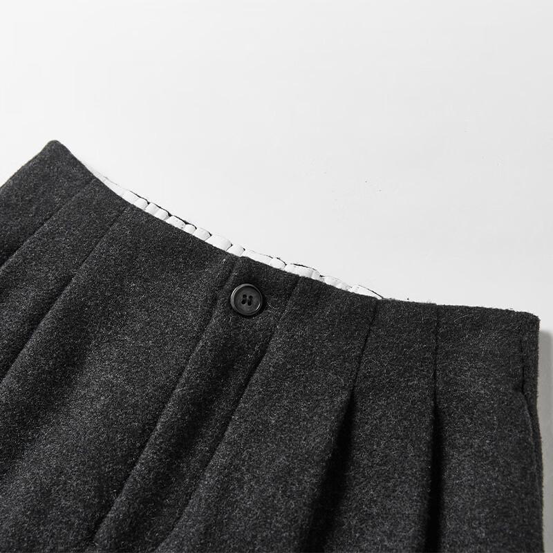 Xiangying Women's Grey Wool Blend High-Waist Straight-Leg Suit Pants