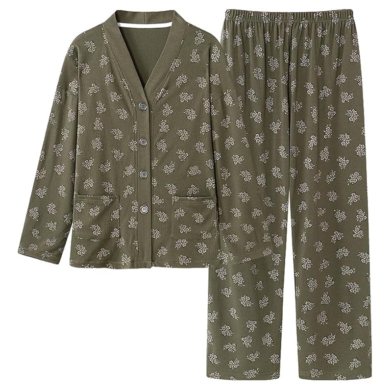 

[PHOLEEY] Women s front cardigan print pajamas are made of cotton material with the advantages of skin-friendly, sweat absorption and breathability,