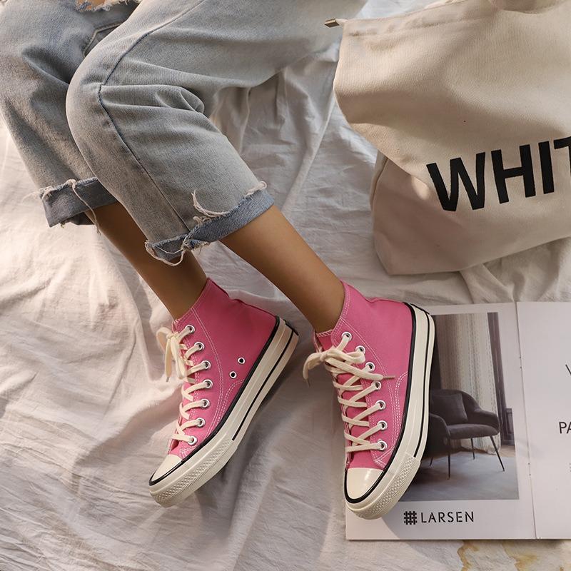 Canvas shoes pink high-top retro versatile canvas shoes 19