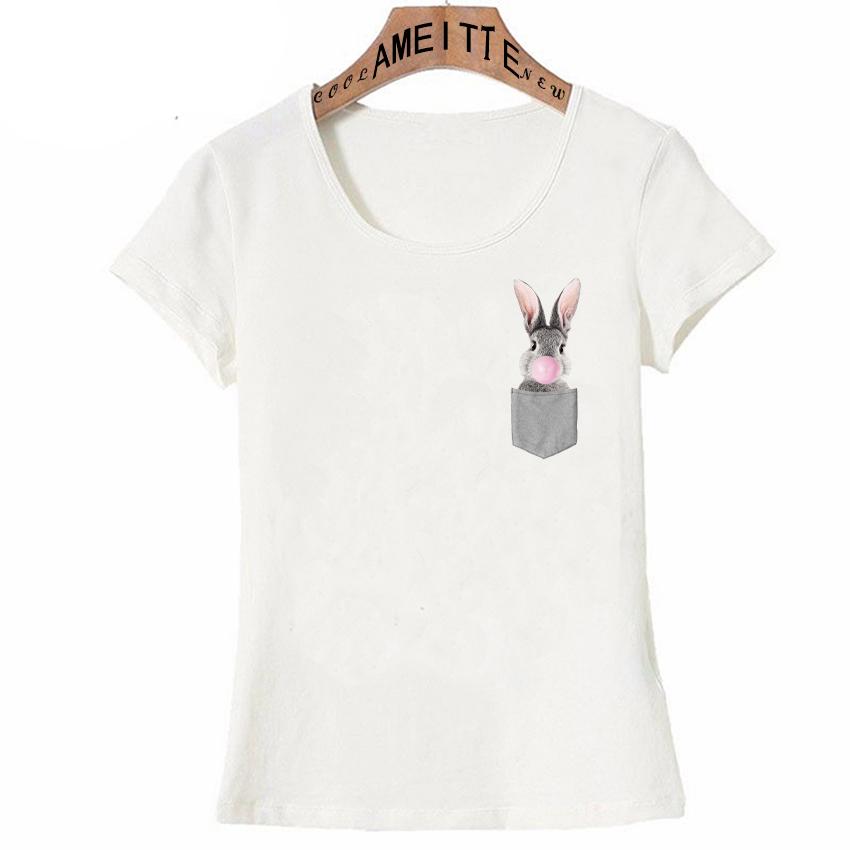 Summer Fashion Women Short Sleeve Bunny With Bubble Gum Print T Shirt Funny Pocket Harajuku M