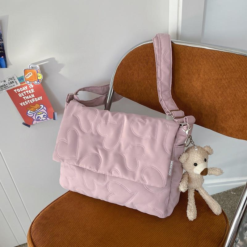 Wind cotton bag, lazy style literary and artistic large-capacity girl student mailman bag, solid color shoulder bag