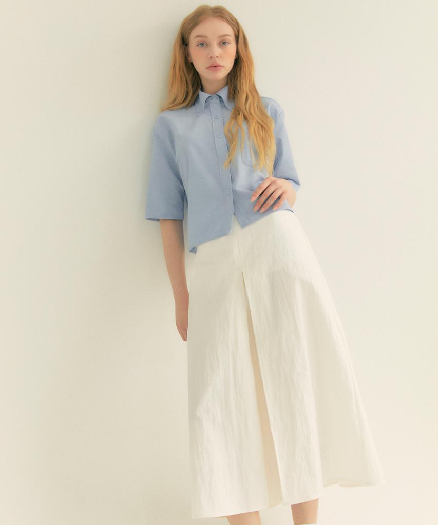 Fry Height Cotton Pleated A-Line Long Skirt Ivory