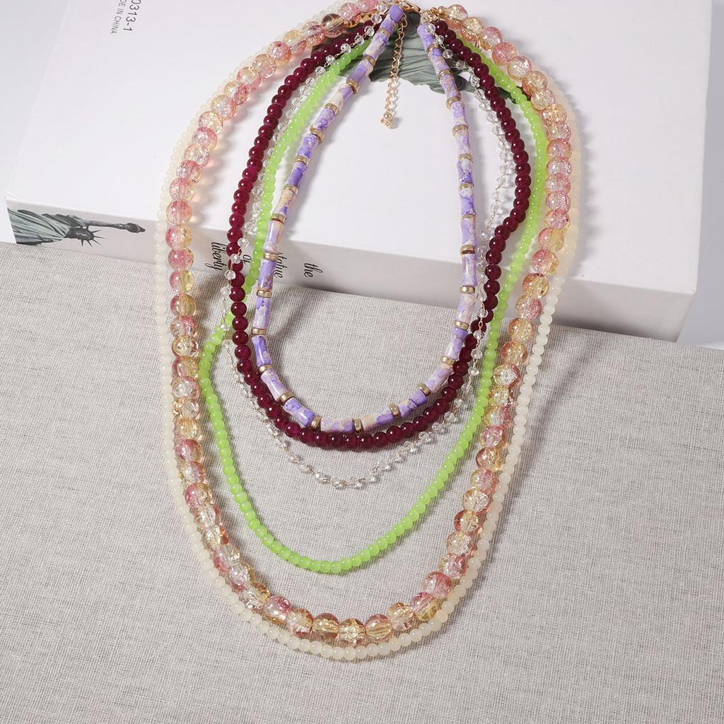 Foreign trade bohemian niche creative design sense glazed glass multi-layered overlapping exaggerated fresh women's necklace