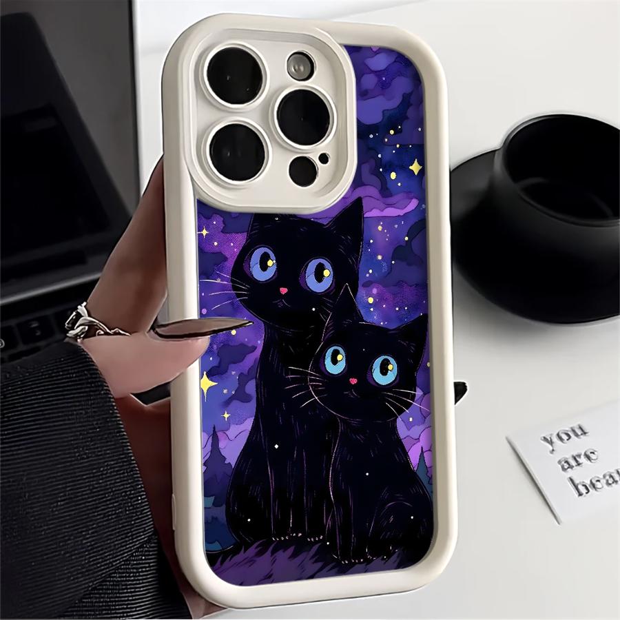Coque Chat Étoile Nuit Noire pour iPhone 17 Pro Max 16 17e 11 15 Plus 12 Pro 14 Air 13 Housse de Téléphone