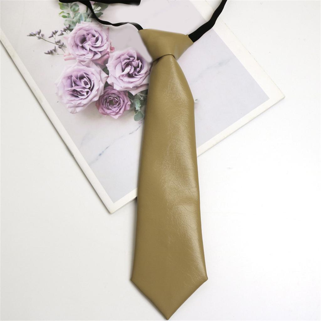 Campus Preppy Necktie Faux Leather Neck Tie Student Uniform Adjustable Pre Tied Neck Tie Shirt Collar Neckwear for Women