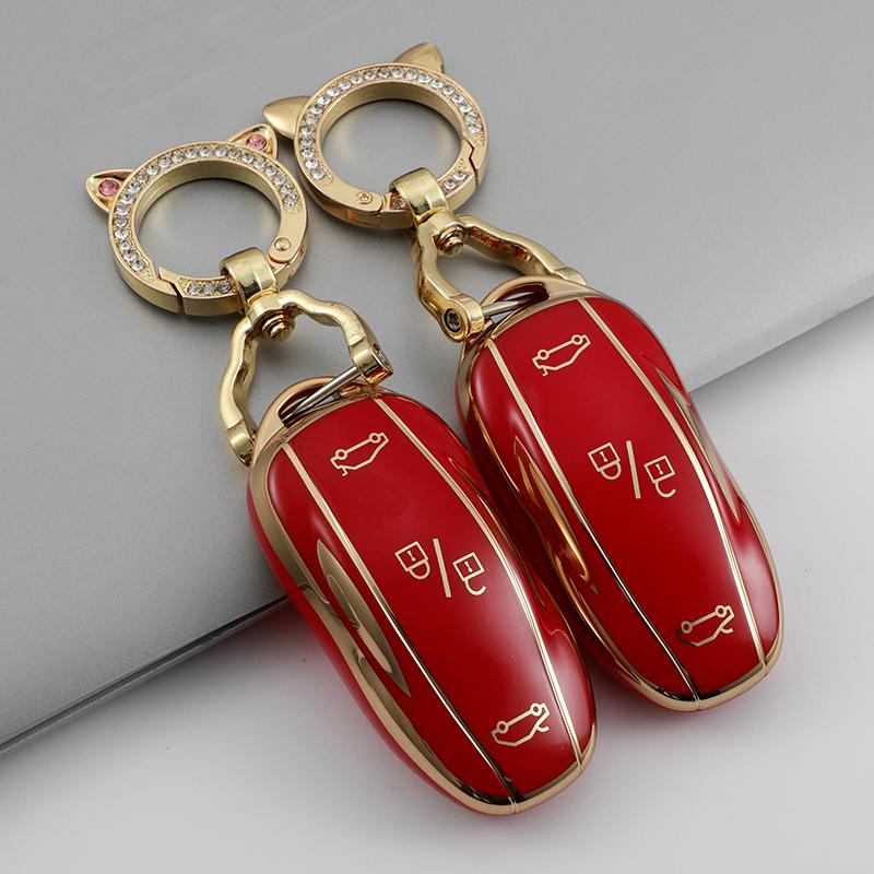 TPU Full Protect Key Cover Key Case for Tesla Model S Model 3 Model X Model Y Car Key Shell Keychain