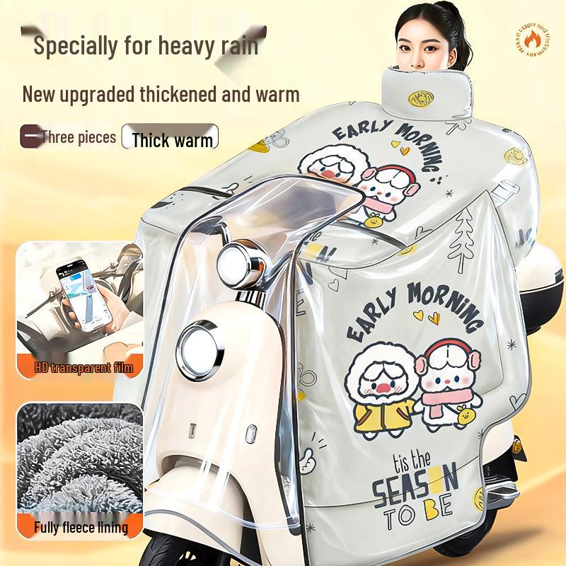 Electric Motorcycle Windshield Cover, Fleece-Lined, Thickened, Waterproof & Windproof, Warm with Tempered Film Style.