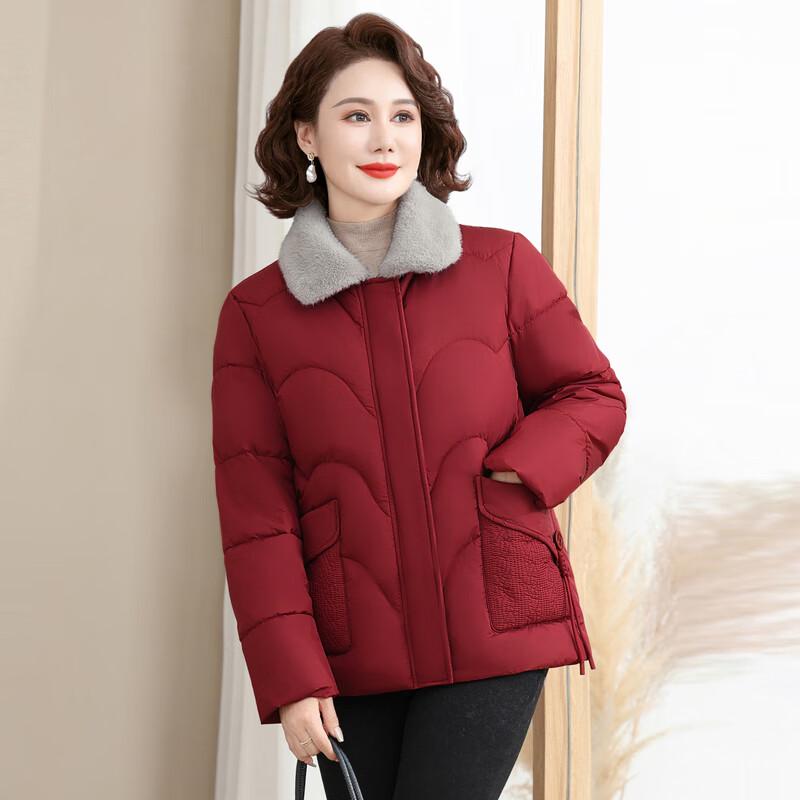 Middle-Aged Women's Winter Plush Lined Cotton Jacket