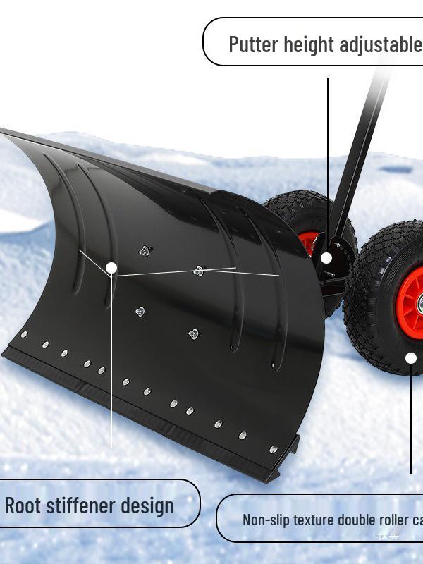 Wheeled Push Snow Shovel - Large Snow Removal Tool