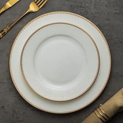 Plato Llano Occidental de Porcelana Fina con Diseño Floral Chapado en Oro Creativo Cubertería Vintage Plato Plano de Lujo Vajilla de Cerámica Utensilios de Cocina