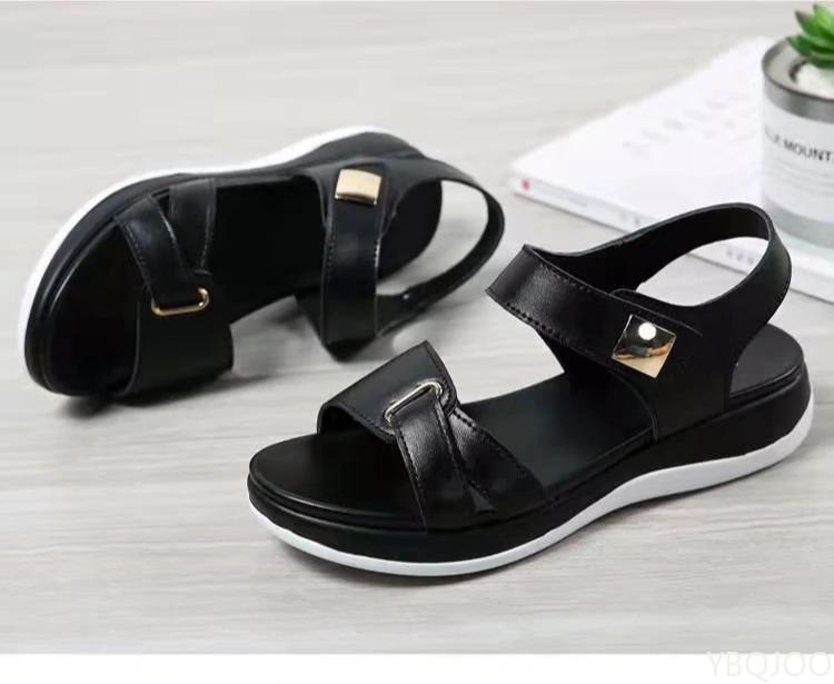 Women Leather Shoes Open Toed Female Flats Sandals Shoes Summer Soft Soled Non Slip Beach Sandals Large Size Zapatos Mujer