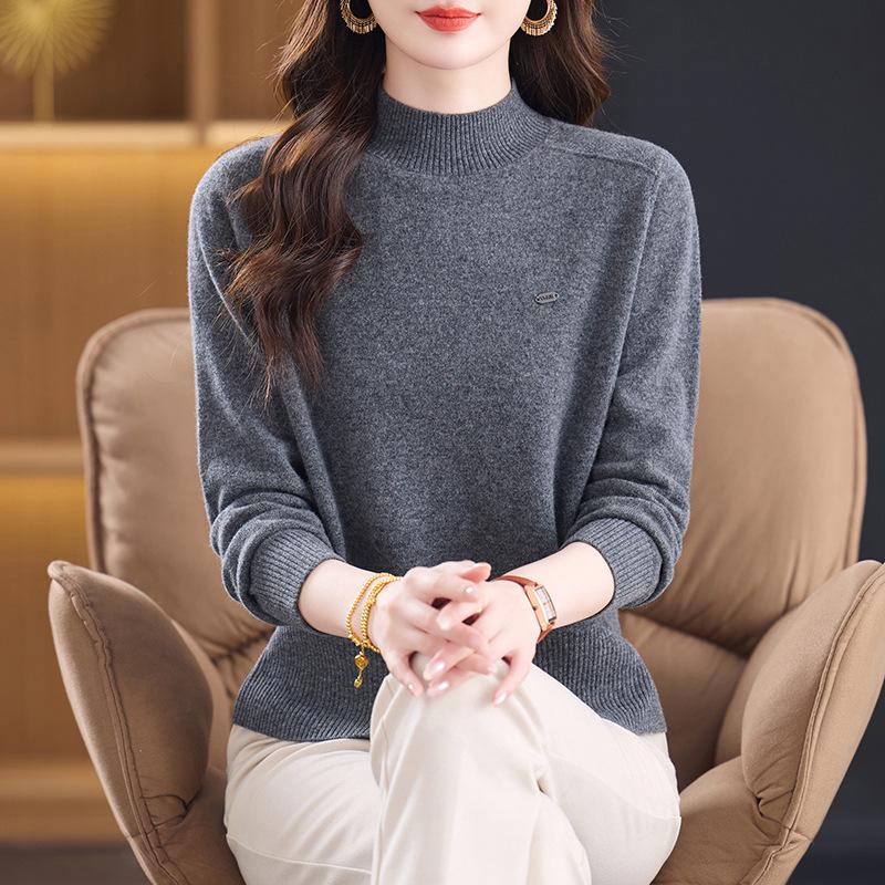 

Women s Pure Wool Half-High Neck Sweater: Winter Warm, Loose Fit, Fashionable for Middle-Aged & Elderly Mothers XL (105-120 Jin)