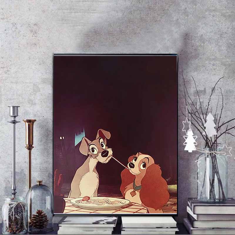 Disney Diamond Painting 5D Lady and The Tramp Pasta Scene Illustration Cartoon Movie Cross Stitch Embroidery Handmade Gift Home Decoration