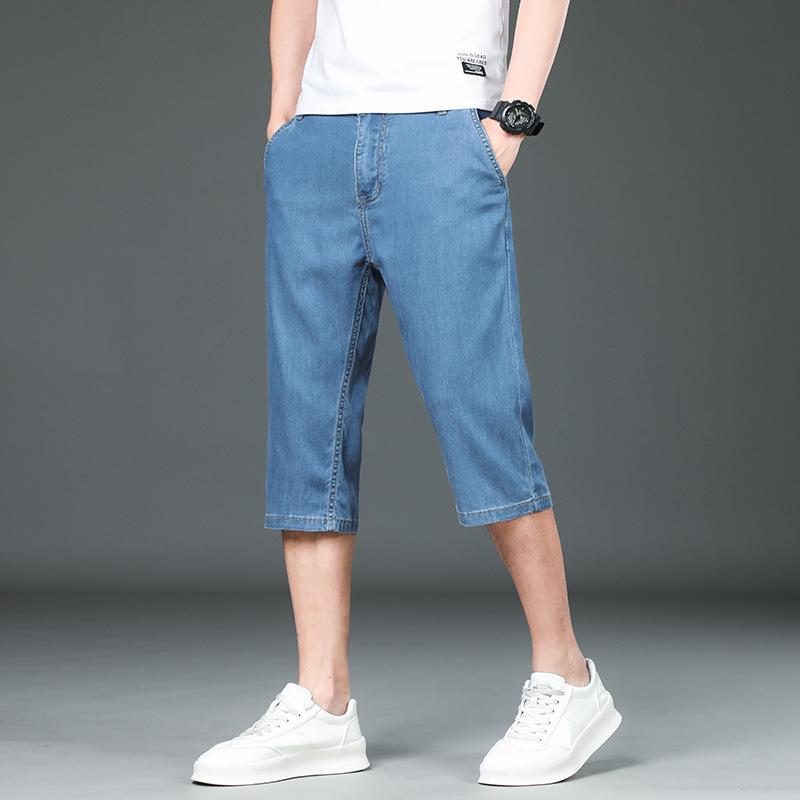 Ultra-thin Tencel Denim Shorts For Men, Loose, Straight, Soft, Casual, Versatile, Cropped Pants, Summer Trend, Versatile