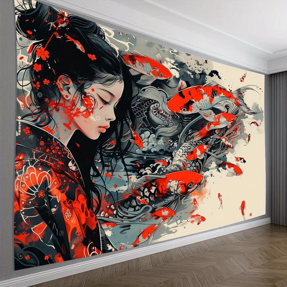 Digital Print Japanese Manga Tapestry Polyester Wall Hanging for Living Room Bedroom Office Home Decor Gift